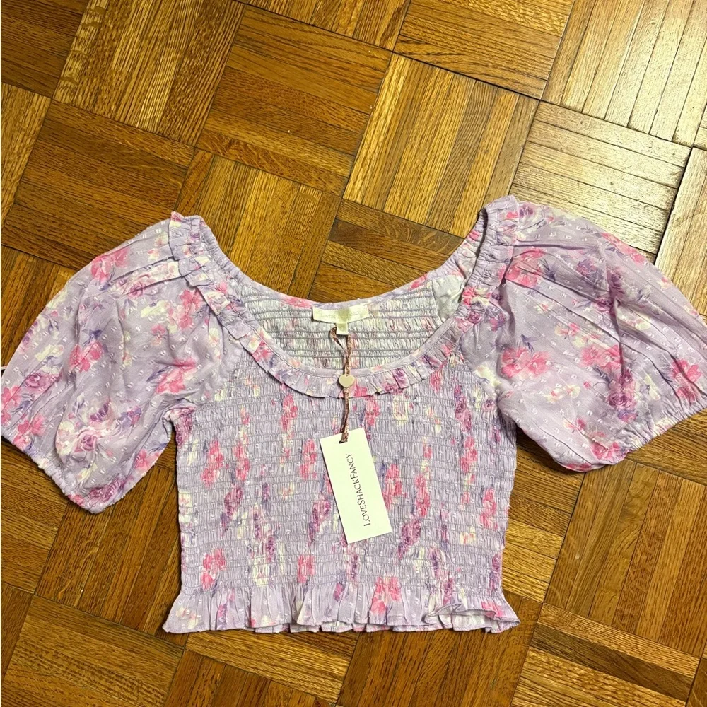 LOVESHACKFANCY Molly Heirloom Print Top size small in hibiscus